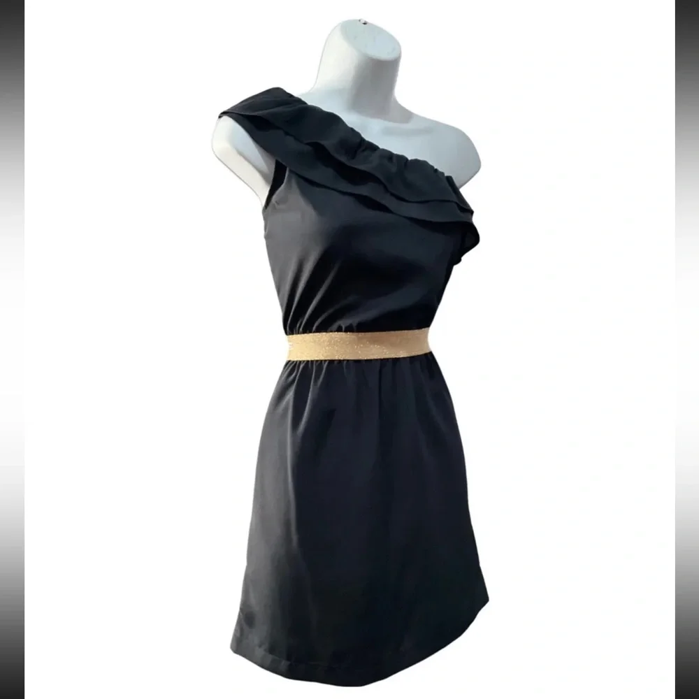 NWT Saks 5th Ave One Shoulder Goddess Eight Sixty Blue Chiffon Mini Dress - Picture 3 of 6